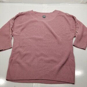 SOHO New York & Company Women's Lace Up Sleeve Ribbed Pullover Peach Size Large